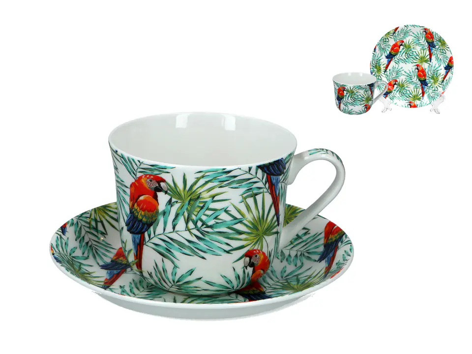 Filiżanka śniadaniowa ze spodkiem - Tropical Parakeets (FBCh) w sklepie Wasserman.eu