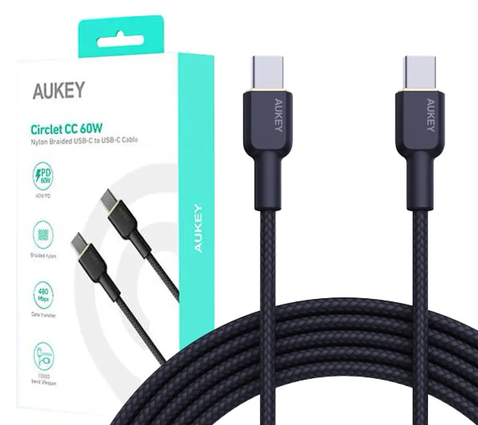 ⁨AUKEY CB-NCC1 USB-C Type-C Power Delivery PD 60W 3A 1m Nylon Black⁩ at Wasserman.eu