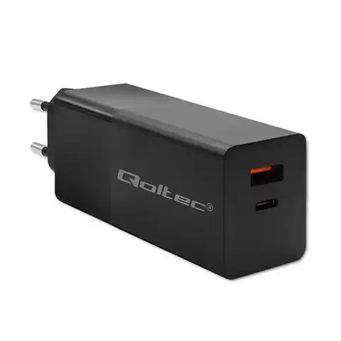 ⁨Qoltec 52382 GaN POWER PRO charger | 1xUSB type C | 1xUSB A | 100W | 5-20V | 1.5-5A | PD | Black⁩ at Wasserman.eu
