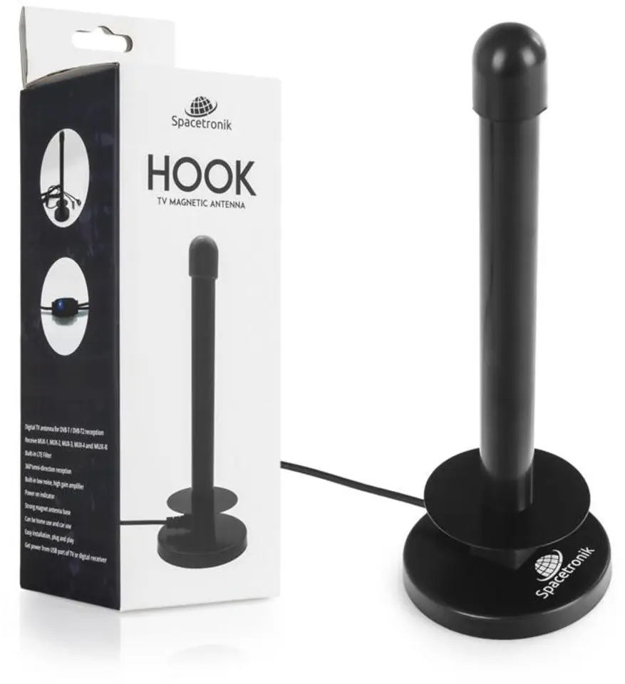 ⁨Antena magnetyczna DVB-T2 Spacetronik Hook TV USB 30dB Double Power⁩ w sklepie Wasserman.eu