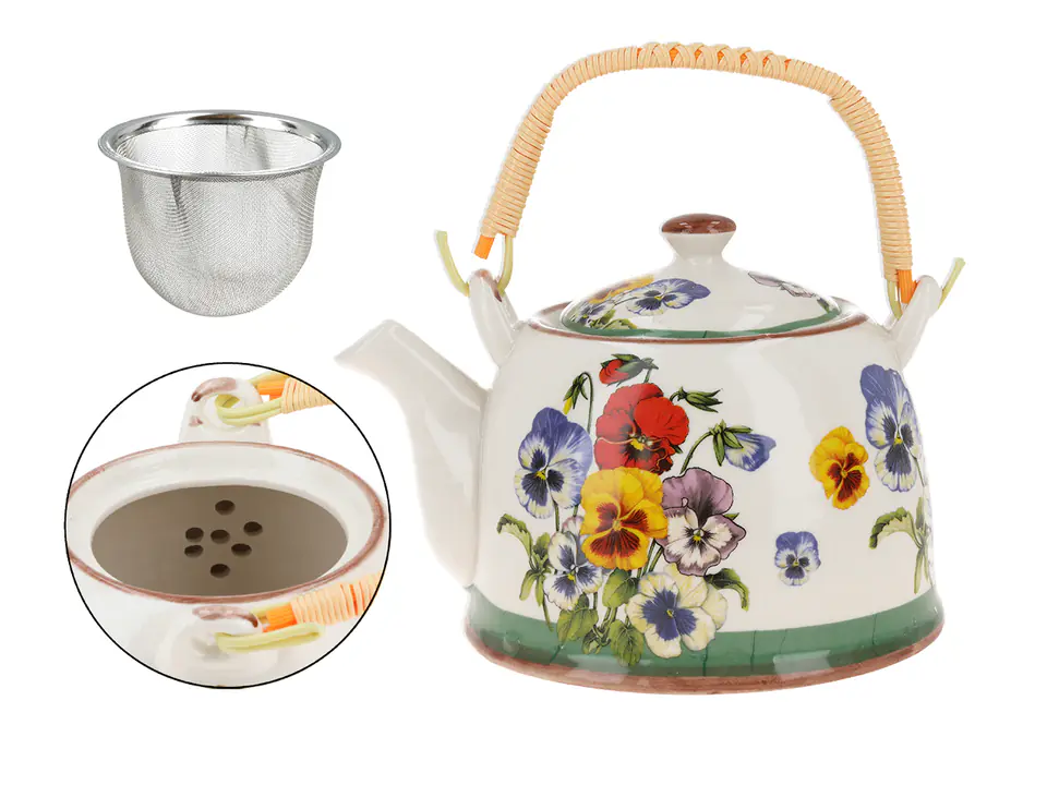 ⁨Czajnik ceramiczny z zaparzaczem - Bratki (CARMANI)⁩ w sklepie Wasserman.eu