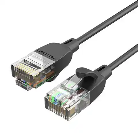 ⁨Kabel sieciowy UTP CAT6A Vention IBIBI RJ45 Ethernet 10Gbps 3m czarny wąski typ⁩ w sklepie Wasserman.eu