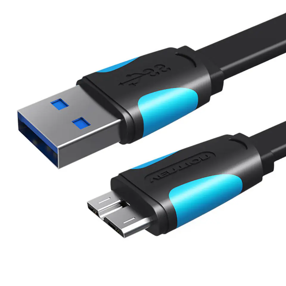 ⁨Płaski kabel USB 3.0 A do Micro B Vention VAS-A12-B150 1,5m czarny⁩ w sklepie Wasserman.eu