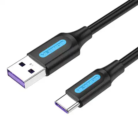 ⁨Kabel USB 2.0 A do USB-C Vention CORBD 5A 0,5m Czarny Typ PVC⁩ w sklepie Wasserman.eu