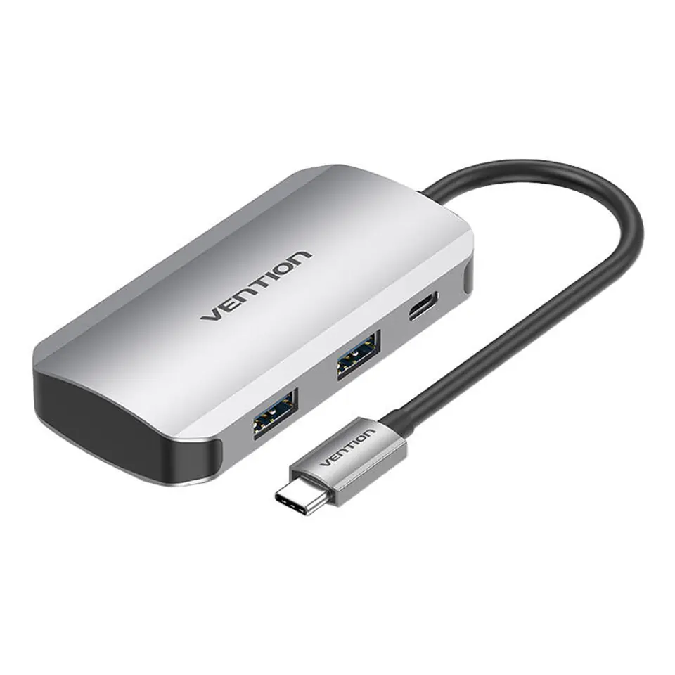 ⁨Stacja dokująca USB-C do 4x USB3.0, PD 0,15m Vention TNBHB (szary)⁩ w sklepie Wasserman.eu