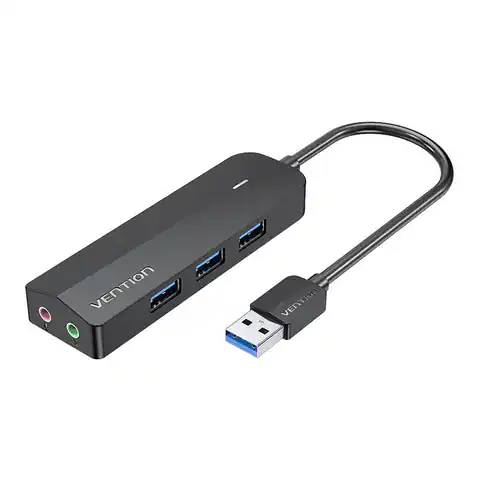 ⁨Hub USB 3.0 z 3 portam i kartą dźwiękową 2x TRS 3,5mm  CHIBB 0,15m czarny⁩ w sklepie Wasserman.eu