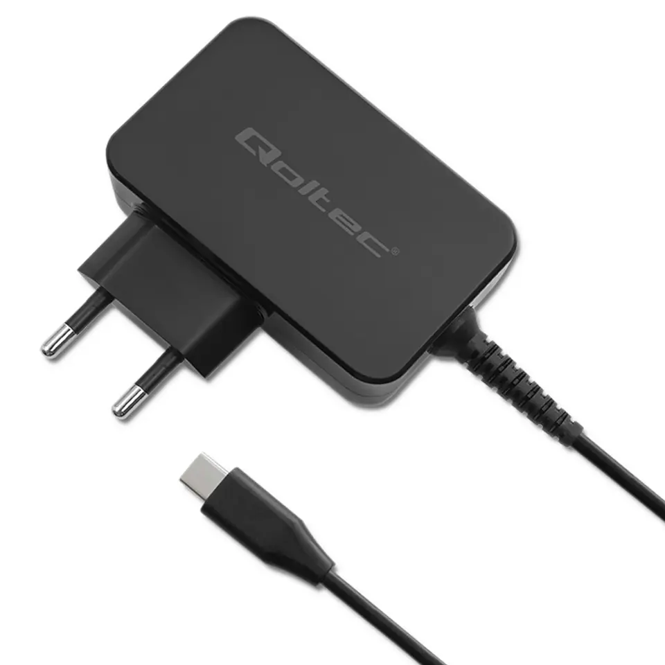 ⁨Qoltec Ładowarka GaN POWER PRO | 1xUSB-C | 65W | 5-20V | 3-3.25A | Czarna⁩ w sklepie Wasserman.eu