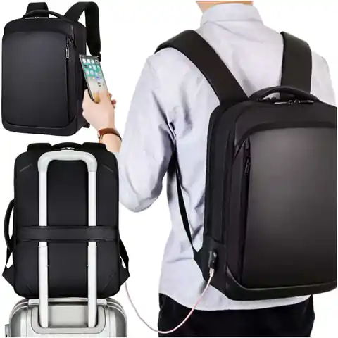 ⁨Plecak torba na laptopa 15.6 cal męski damski duży USB do samolotu na walizkę Unisex 42x30x10cm Alogy wodoodporny Czarny⁩ w sklepie Wasserman.eu