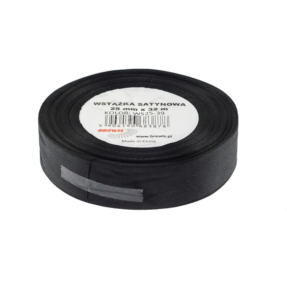 ⁨Wstążka satynowa 25mm/32m czarna BREWIS⁩ w sklepie Wasserman.eu