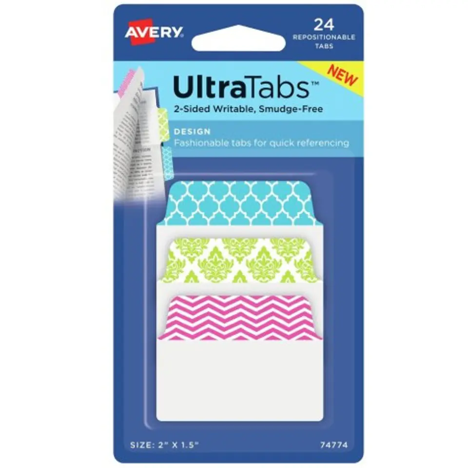 ⁨Zakładki indeksujące samoprzylepne 50,8x38,1mm kolorowe z wzorem Ultra Tabs 74774 AVERY ZWECKFORM⁩ w sklepie Wasserman.eu