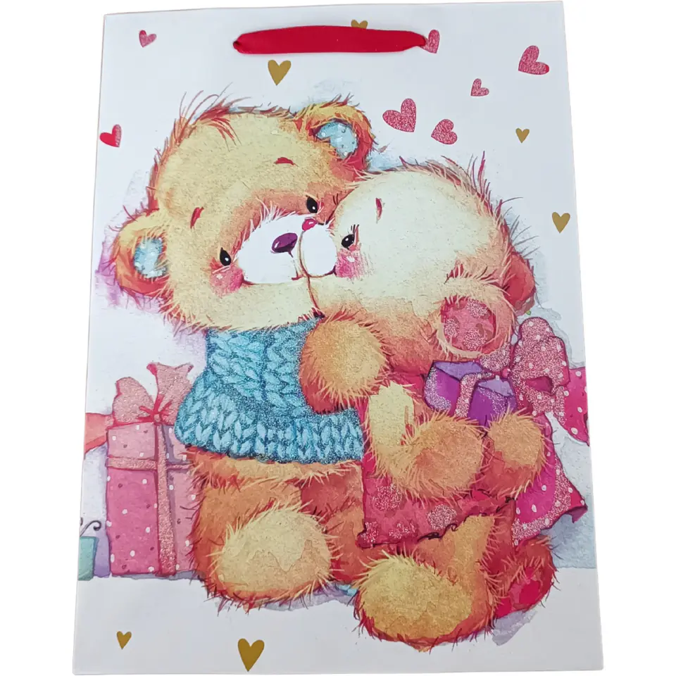 ⁨Torebka prezentowa 18x23x10cm A5 lux MISIE z brokatem ROZETTE⁩ w sklepie Wasserman.eu