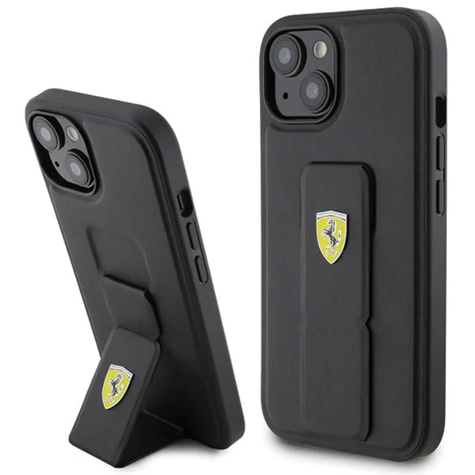 ⁨Ferrari FEHCP15SGSPSIK iPhone 15 / 14 / 13 6.1" czarny/black hardcase Grip Stand Metal Logo⁩ w sklepie Wasserman.eu