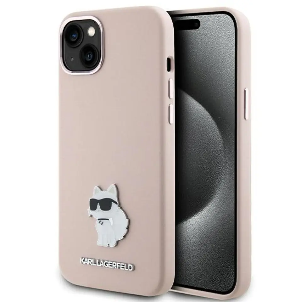 ⁨Karl Lagerfeld KLHCP15SSMHCNPP iPhone 15 / 14 / 13 6.1" różowy/pink Silicone Choupette Metal Pin⁩ w sklepie Wasserman.eu