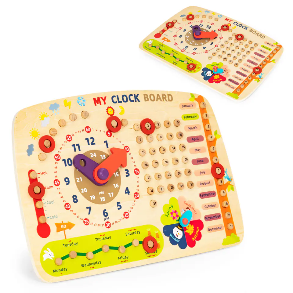 ⁨Drewniana tablica manipulacyjna dla dzieci kalendarz zegar ECOTOYS⁩ w sklepie Wasserman.eu