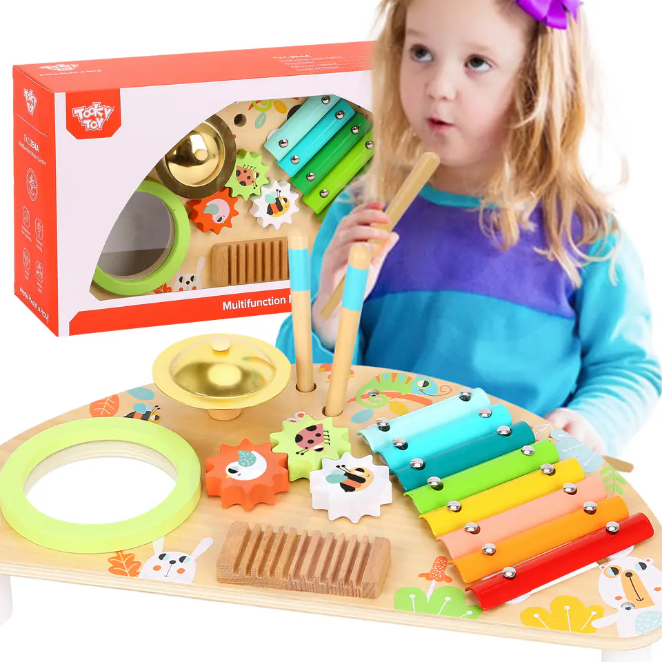 ⁨TOOKY TOY Wielofunkcyjny Instrument Centrum Muzyczne Ksylofon Zębatki Tarka Bębenek Talerz Pałeczki⁩ w sklepie Wasserman.eu