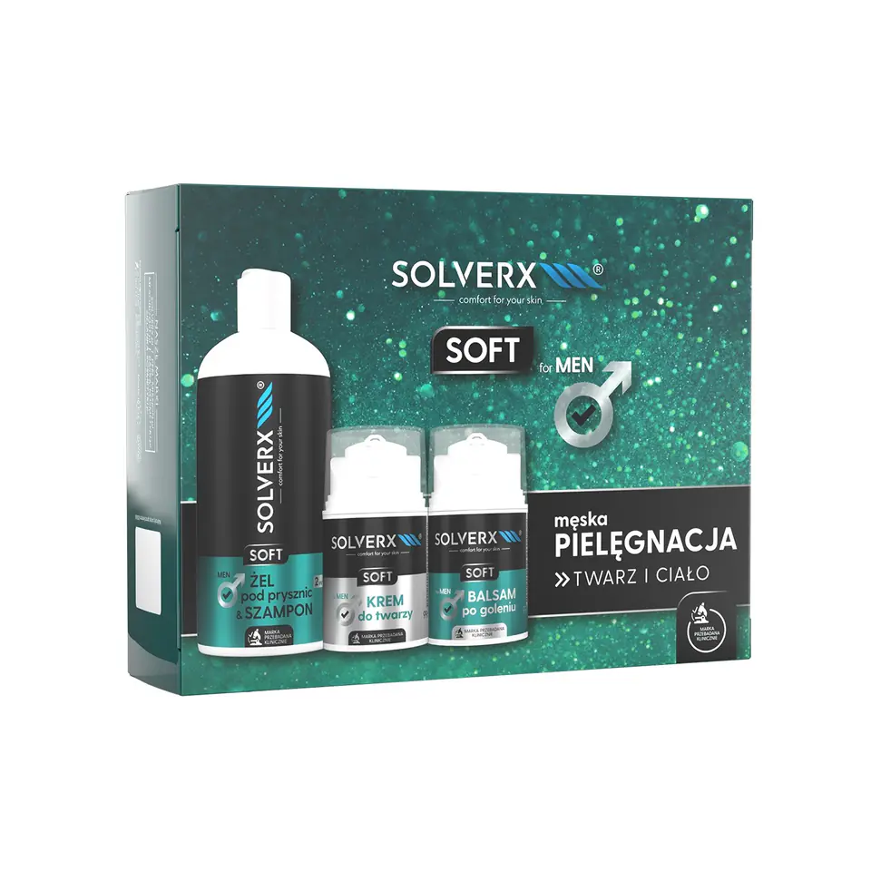 ⁨SOLVERX Zestaw prezentowy Męska pielęgnacja Soft Żel - Szampon + Krem do twarzy + Balsam po goleniu⁩ w sklepie Wasserman.eu