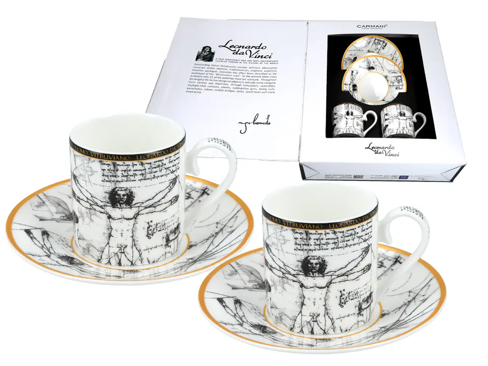Kpl. 2 filiżanek espresso - L. Da Vinci, Człowiek Witruwiański (CARMANI) w sklepie Wasserman.eu