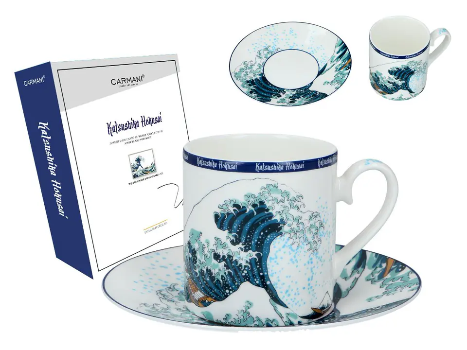 Kpl. Filiżanka ze spodkiem - Hokusai Katsushika, Wielka fala w Kanagawie (CARMANI) w sklepie Wasserman.eu