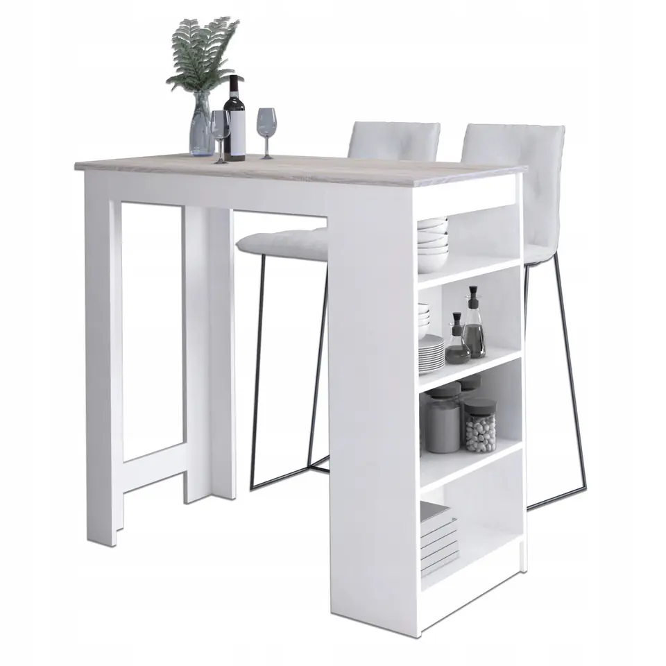 Stolik barowy pod hoker 115cm Biały / Dąb Sonoma w sklepie Wasserman.eu