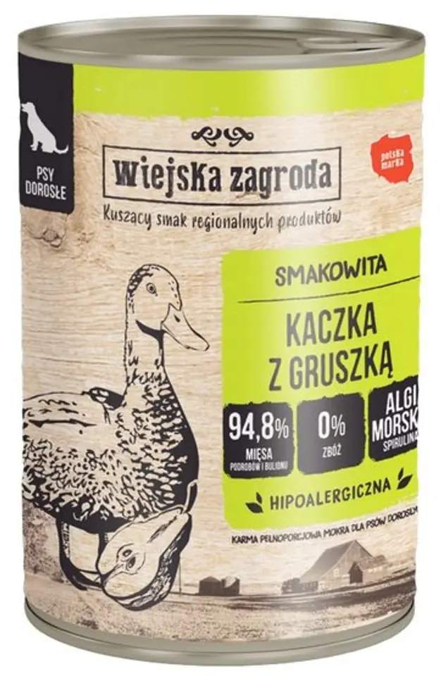 ⁨Wiejska Zagroda Kaczka z gruszką puszka 400g⁩ w sklepie Wasserman.eu