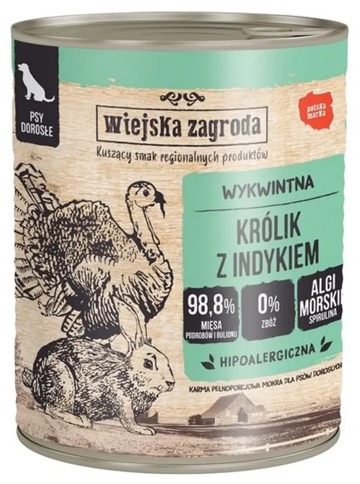 ⁨Wiejska Zagroda Królik z indykiem puszka 800g⁩ w sklepie Wasserman.eu