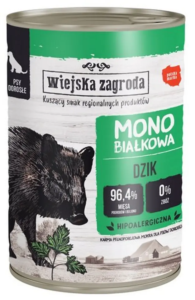 Wiejska Zagroda Monobiałkowa Dzik puszka 400g w sklepie Wasserman.eu