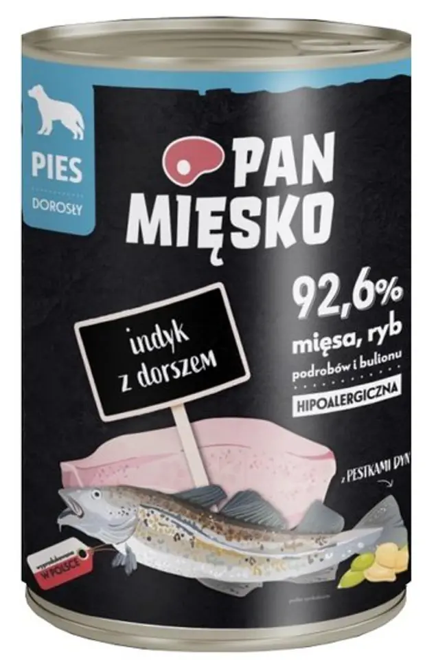 Pan Mięsko Karma mokra dla psa Indyk z dorszem puszka 400g w sklepie Wasserman.eu