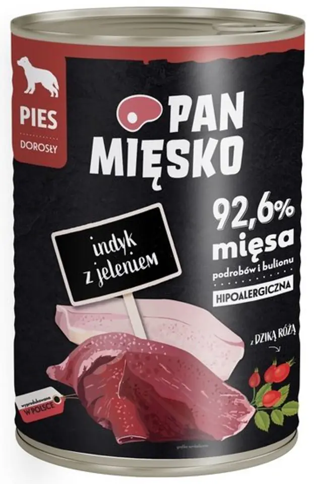 ⁨Pan Mięsko Karma mokra dla psa Indyk z jeleniem puszka 400g⁩ w sklepie Wasserman.eu