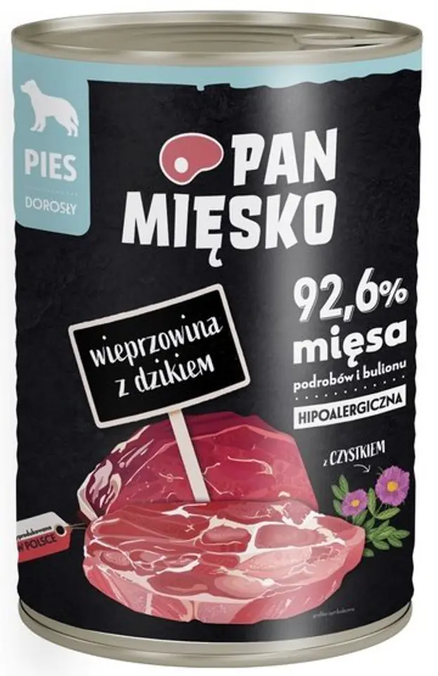 ⁨Pan Mięsko Karma mokra dla psa Wieprzowina z dzikiem puszka 400g⁩ w sklepie Wasserman.eu