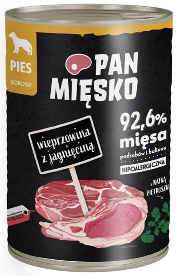 ⁨Pan Mięsko Karma mokra dla psa Wieprzowina z jagnięciną puszka 400g⁩ w sklepie Wasserman.eu