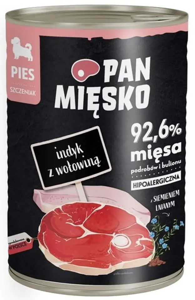 ⁨Pan Mięsko Karma mokra dla szczeniąt Indyk z wołowiną puszka 400g⁩ w sklepie Wasserman.eu