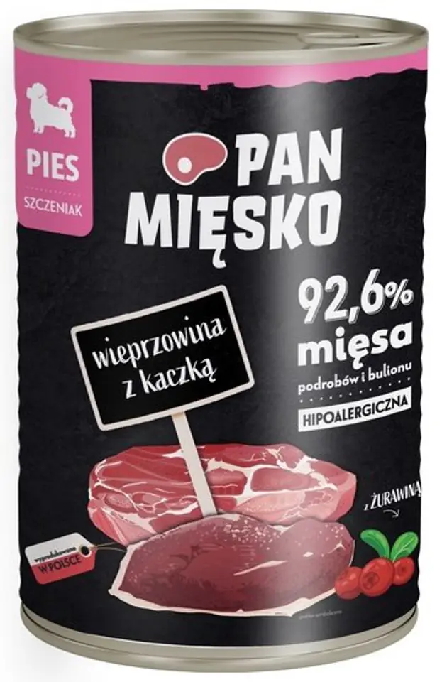 ⁨Pan Mięsko Karma mokra dla szczeniąt Wieprzowina z kaczką puszka 400g⁩ w sklepie Wasserman.eu