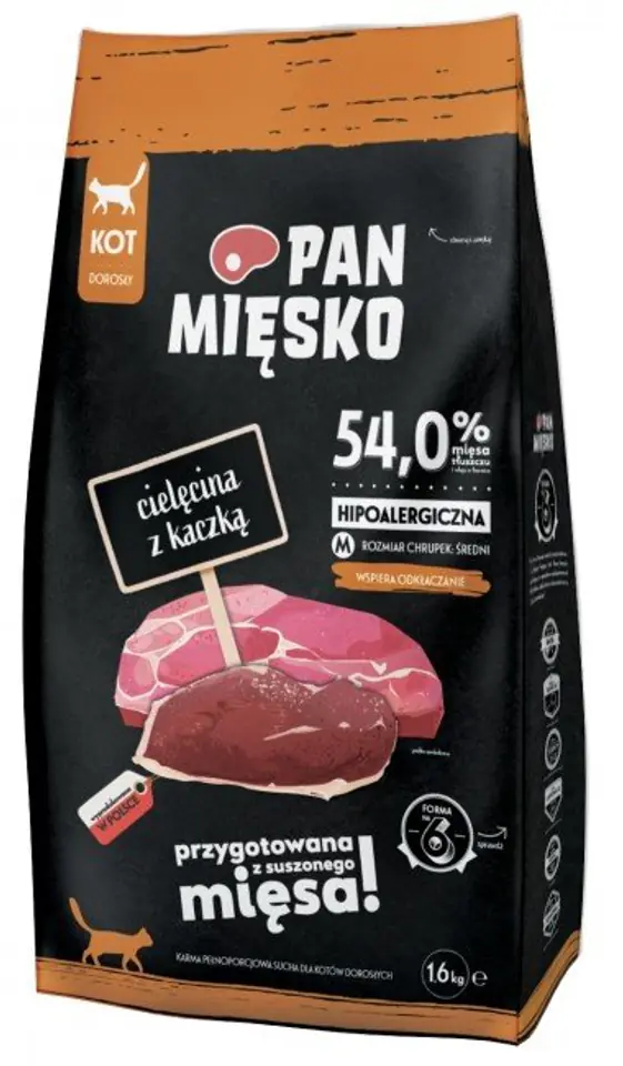 ⁨Pan Mięsko Karma sucha dla kota - cielęcina i kaczka chrupki M 1,6kg⁩ w sklepie Wasserman.eu