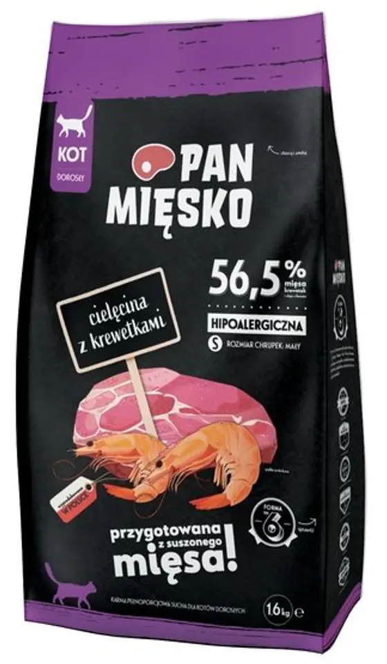 Pan Mięsko Karma sucha dla kota - cielęcina i krewetki chrupki S 1,6kg w sklepie Wasserman.eu