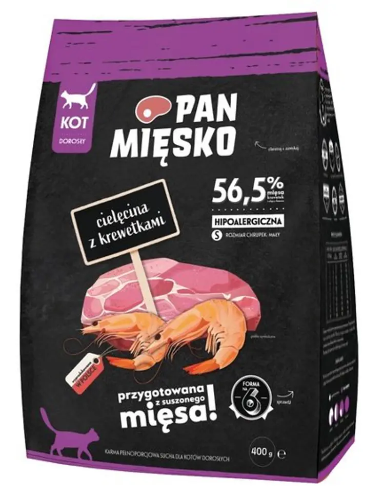 Pan Mięsko Karma sucha dla kota - cielęcina i krewetki chrupki S 400g w sklepie Wasserman.eu