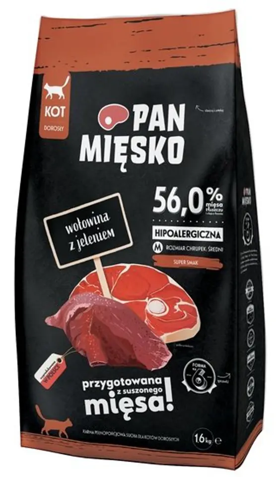 Pan Mięsko Karma sucha dla kota - wołowina i jeleń chrupki M 1,6kg w sklepie Wasserman.eu