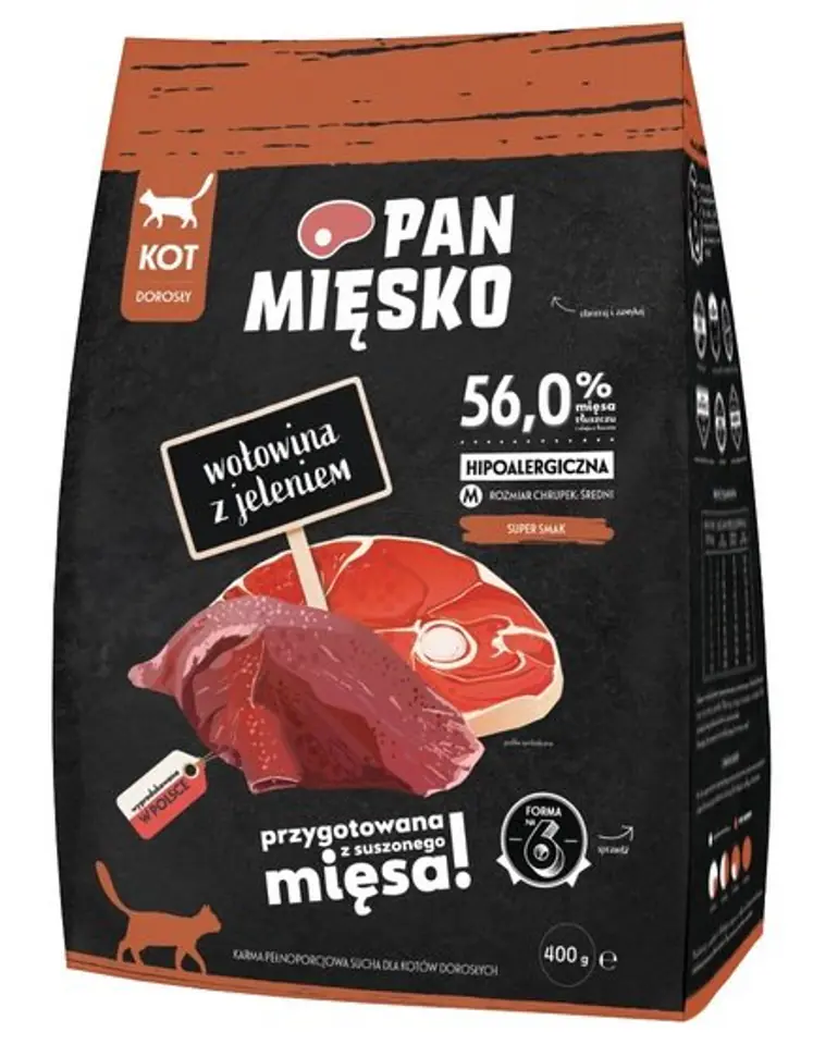 Pan Mięsko Karma sucha dla kota - wołowina i jeleń chrupki M 400g w sklepie Wasserman.eu