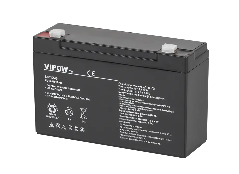 ⁨BAT0201 Gel battery Vipow 6V 12Ah⁩ at Wasserman.eu