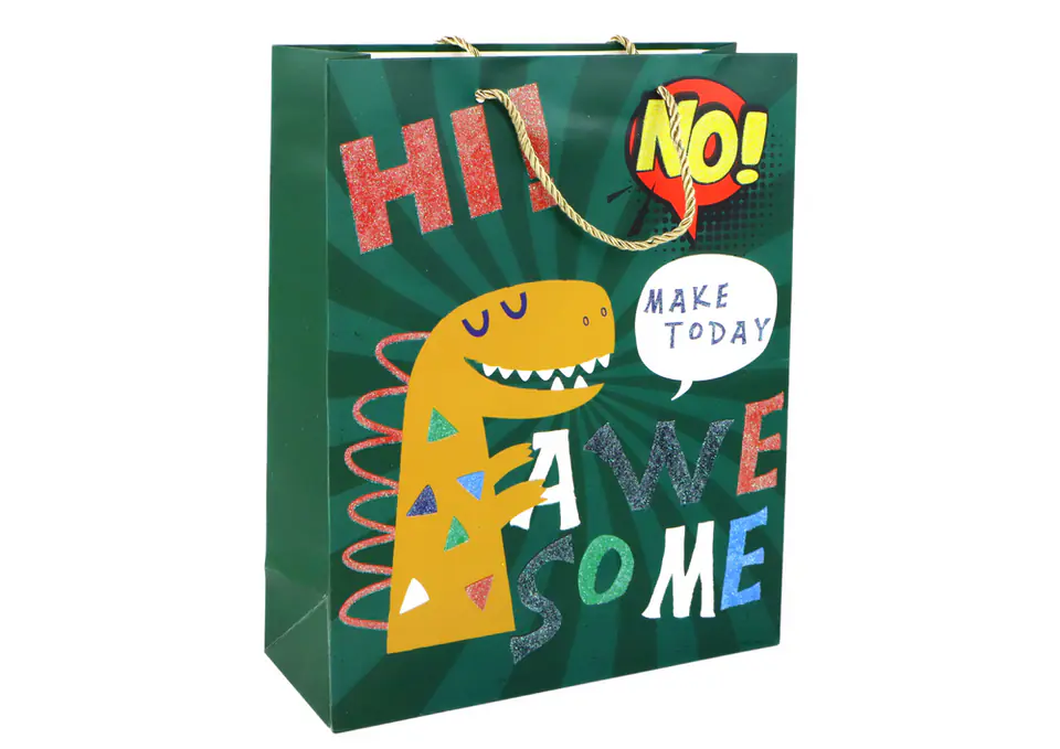 ⁨Papierowa Torba Prezentowa Zielona Dinozaur 32cm x 26cm x 10cm⁩ w sklepie Wasserman.eu