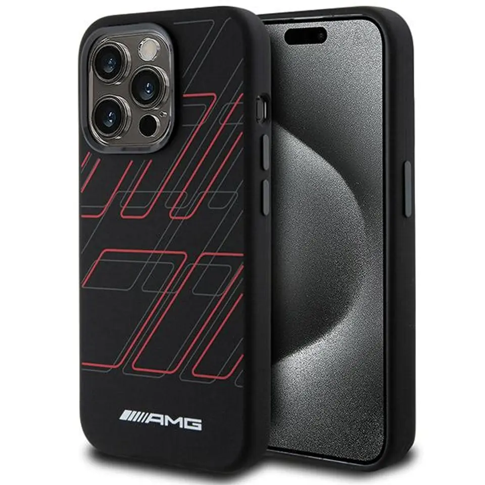 ⁨AMG AMHMP15L23SSPK iPhone 15 Pro 6.1" czarny/black hardcase Silicone Large Rhombuses Pattern MagSafe⁩ w sklepie Wasserman.eu