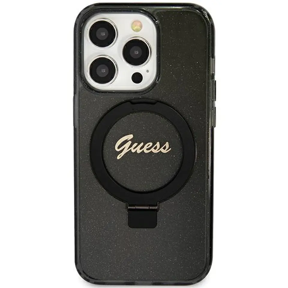 ⁨Guess GUHMN61HRSGSK iPhone 11 / Xr 6.1" czarny/black hardcase Ring Stand Script Glitter MagSafe⁩ w sklepie Wasserman.eu