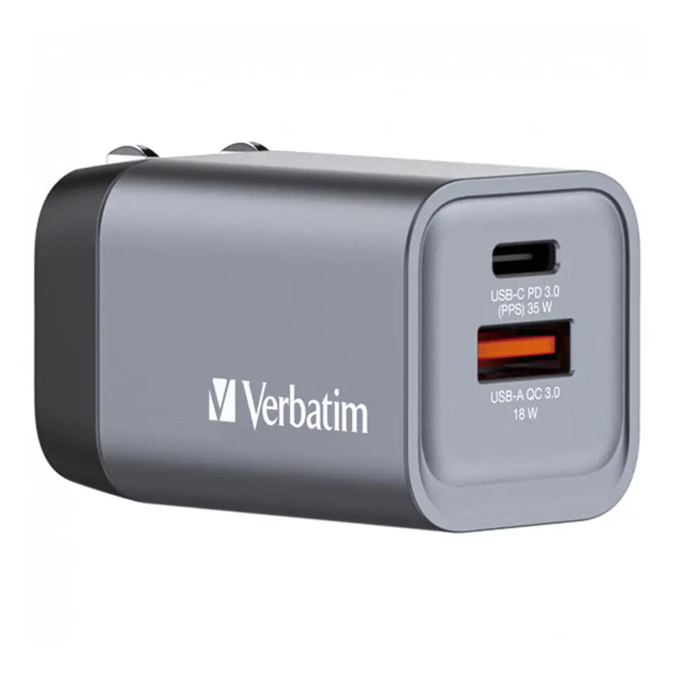 Ładowarka GaN Verbatim, USB 3.0, USB C, szara, 35 W, wymienne końcówki C,G,A w sklepie Wasserman.eu