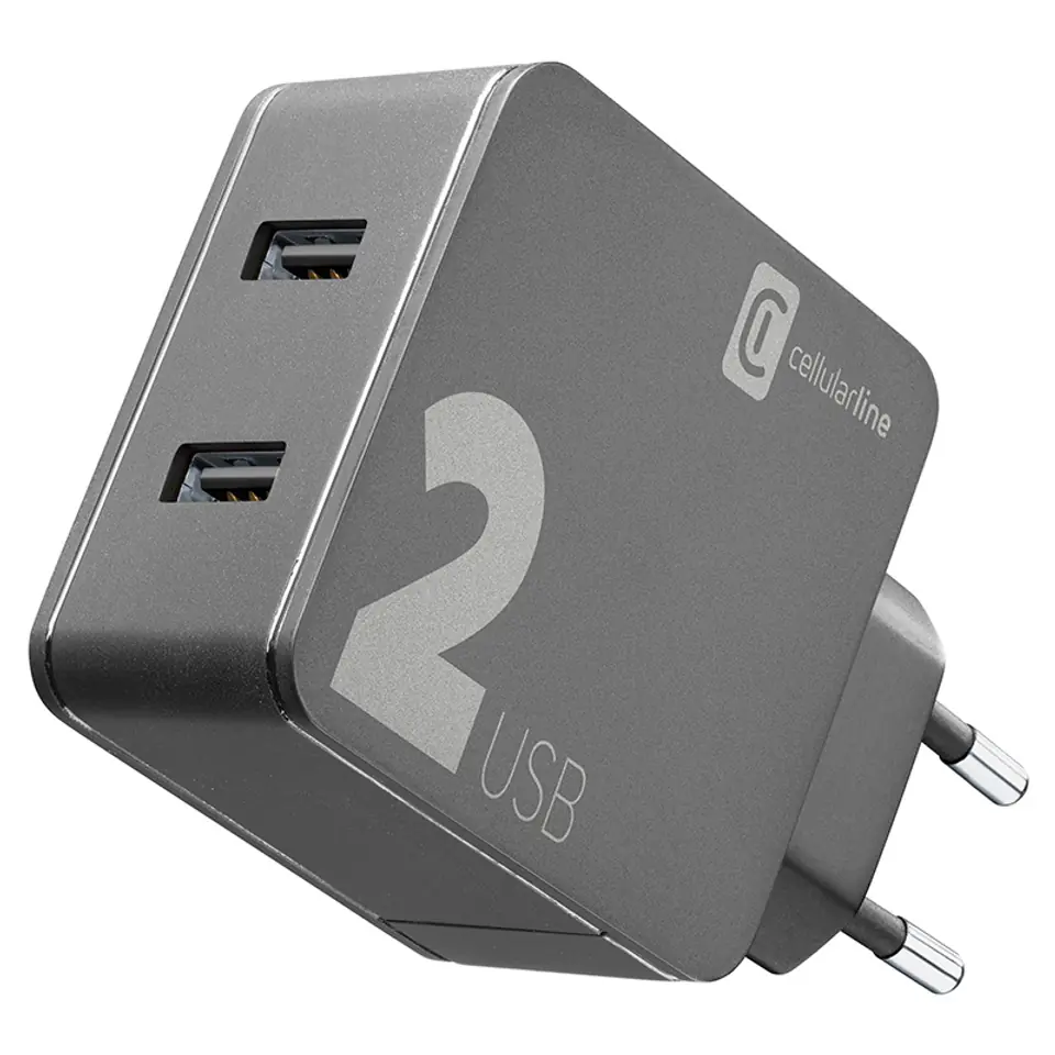 ⁨Cellularline Multipower 2 - Ładowarka sieciowa 2x USB-A 12W + 12W (czarny)⁩ w sklepie Wasserman.eu