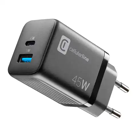 ⁨Cellularline Multipower Micro GaN - Ładowarka sieciowa USB-C & USB-A Power Delivery 45W (czarny)⁩ w sklepie Wasserman.eu