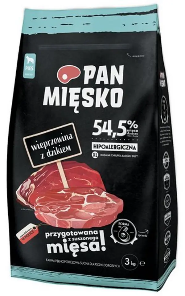 ⁨Pan Mięsko Karma sucha dla psa - wieprzowina i dzik chrupki XL 3kg⁩ w sklepie Wasserman.eu