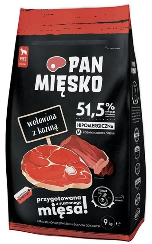 ⁨Pan Mięsko Karma sucha dla psa - wołowina i kozina chrupki M 9kg⁩ w sklepie Wasserman.eu