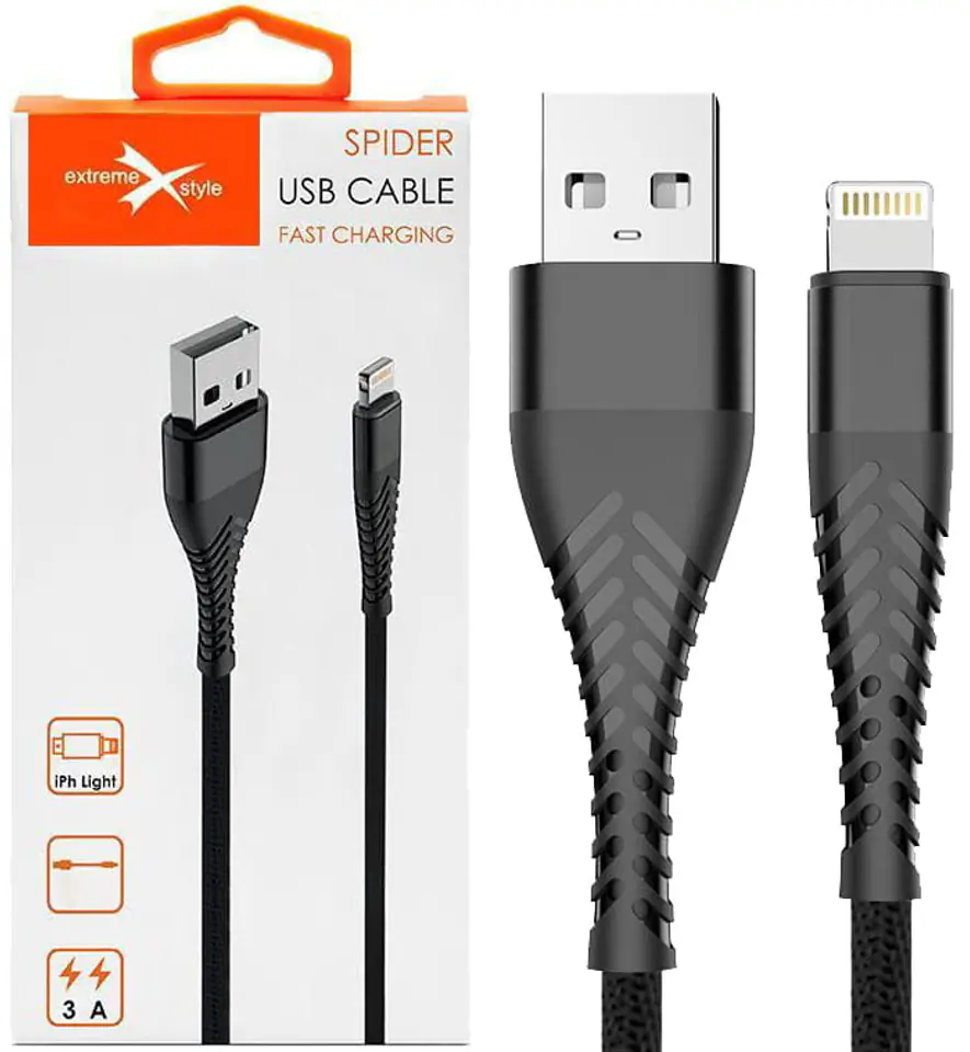 ⁨Kabel Lightning z oplotem Spider (2 m, czarny)⁩ w sklepie Wasserman.eu