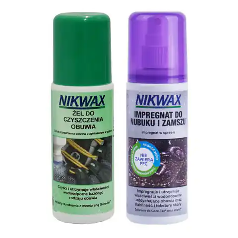 ⁨Zestaw do obuwia Nikwax Footwear Cleanning Gel + Nubuk i welur spray-on 2*125 ml⁩ w sklepie Wasserman.eu