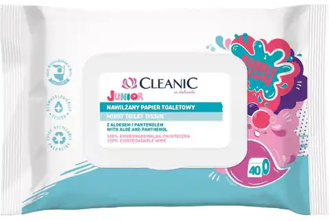 ⁨Cleanic Junior Nawilżany Papier toaletowy Bubble Gum 1op.-40szt⁩ w sklepie Wasserman.eu
