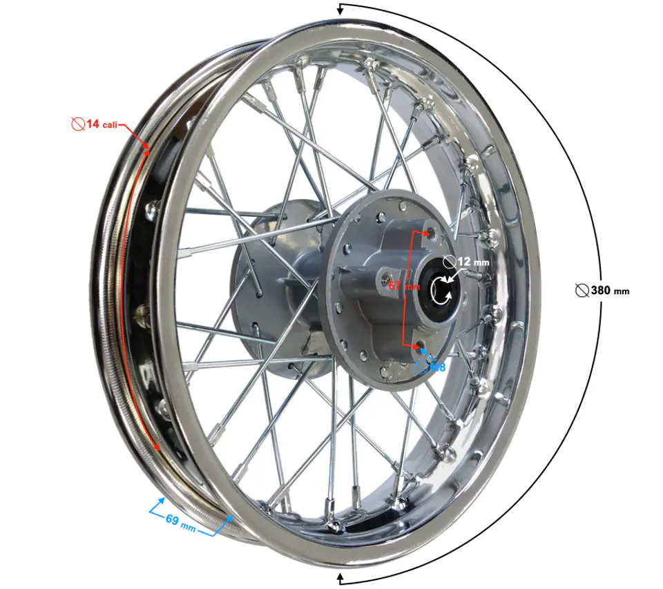 ⁨Felga tylna cross 14x1,85 ( rozstaw 67mm) Dirt bike⁩ w sklepie Wasserman.eu